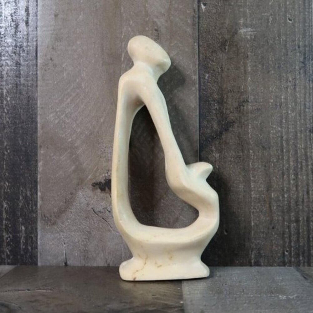 Minimalist Abstract Carved Soap Stone Statue Mother & Child Family